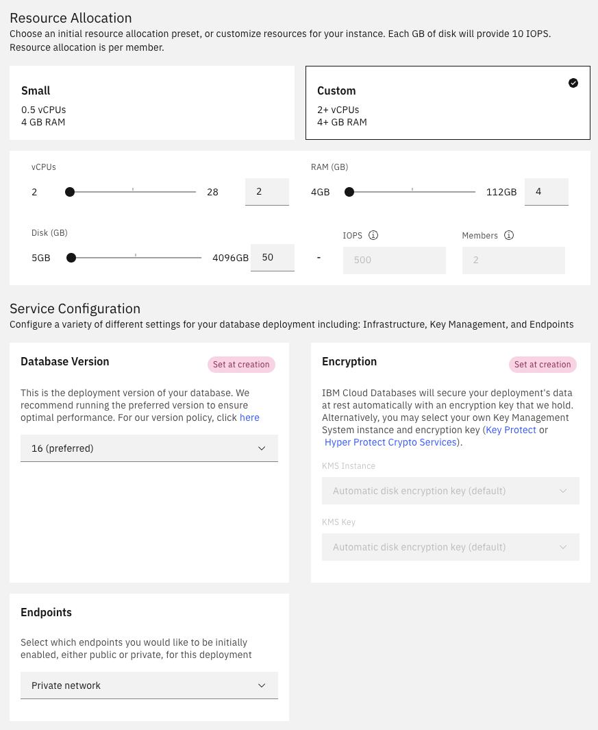 PostgreSQL creation UI screenshot