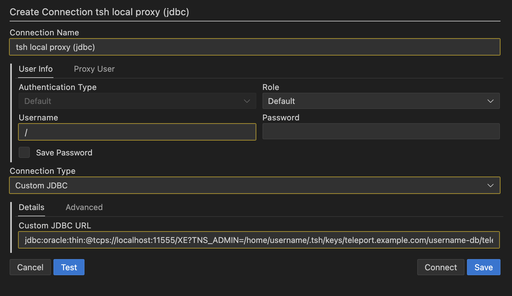 SQL Developer (VS Code) Connection Details (JDBC)